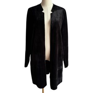 Yaya Women Longline Velvet Open Front Blazer Jacket Sz 40 Medium Black Classy